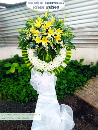 Hoa viếng đám tang ly vàng 1 tầng