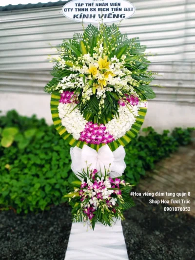 Hoa viếng đám tang lan tím ly vàng
