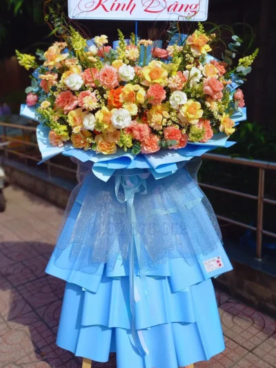 Hoa Chúc Mừng Bó Lớn Màu Xanh Hiện Đại