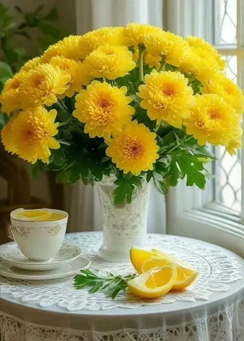 Hoa cúc cắm bình trưng phòng khách