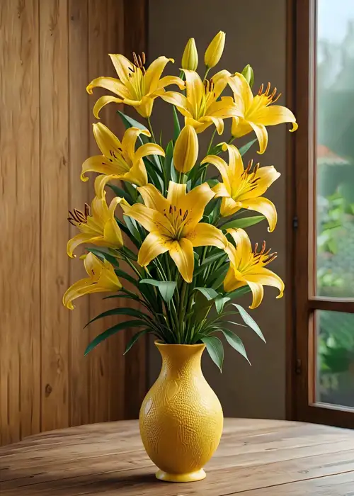 Mẫu bình hoa Ly vàng trưng phòng khách