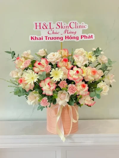 Hộp hoa tone hồng song hỷ pastel